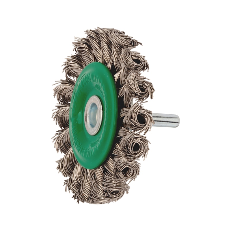 Brosse rotative ronde sur tige avec fils inox pour meuleuse droite