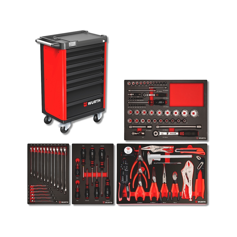 Servante d'atelier Basic équipée d'outils pour mécanique