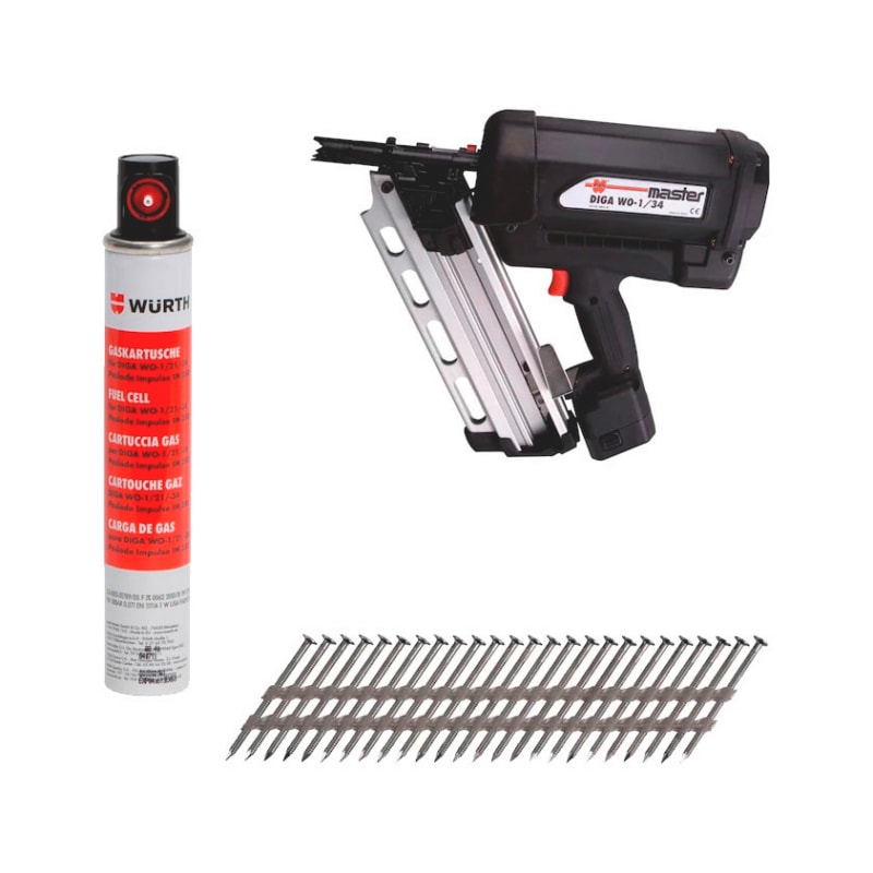 Lot de cloueur à gaz bois DIGA WO 1-34 et 4400 pointes inox - 4409 pcs