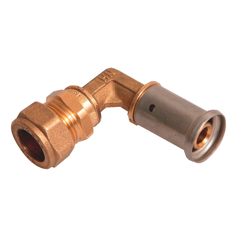 Coude à sertir et manchon cuivre à visser 90° pour tube multicouche/cuivre