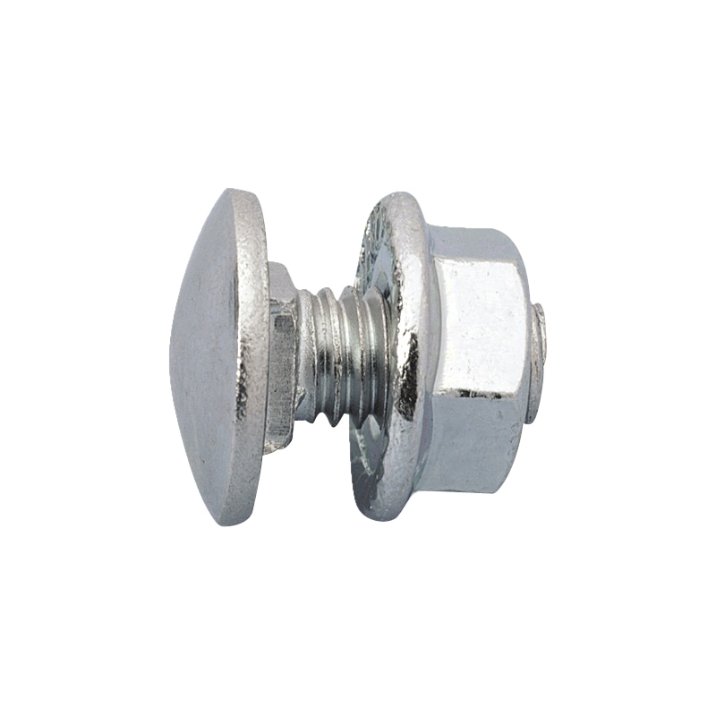 Boulon à tête ronde et collet carré TRCC - acier 5.8 zingué - avec écrou avec embase crantée