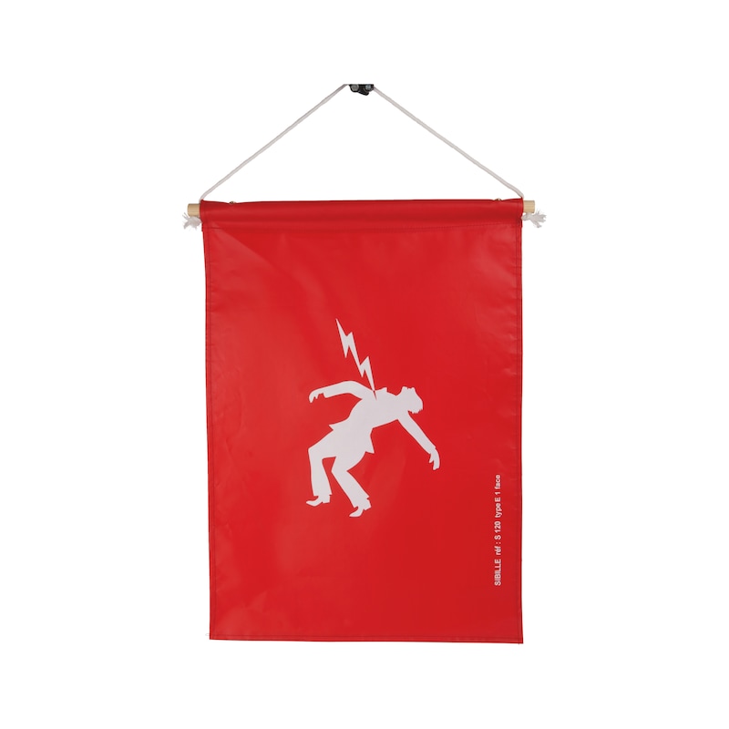 Fanion danger électrique rouge homme foudroyé