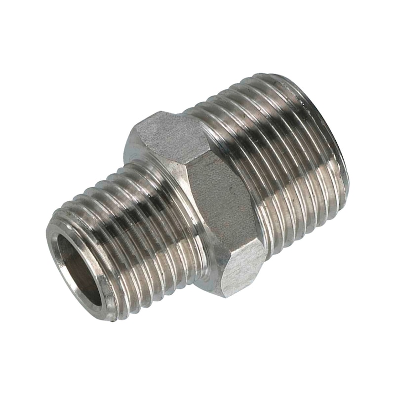 Mamelon double mâle de réduction conique inox A4 pour air comprimé