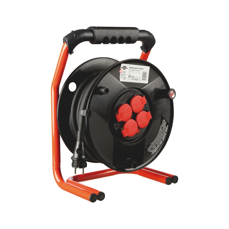 Enrouleur prolongateur de câble S - 4 prises à clapet - IP44