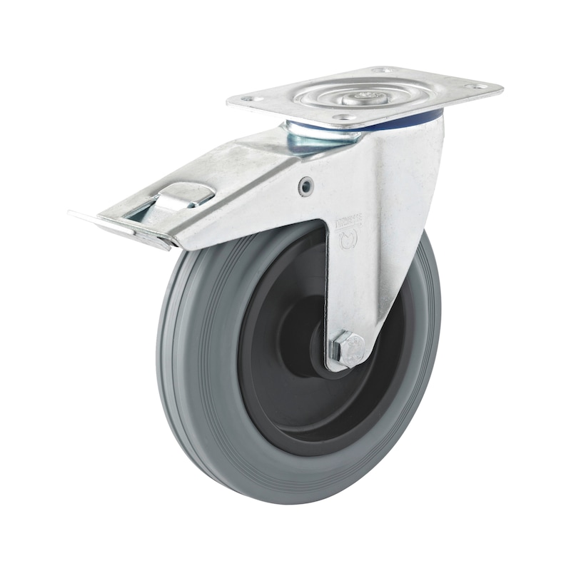 Roulette pivotante TPE 200 mm avec frein pour chariots à étagères ou pliables