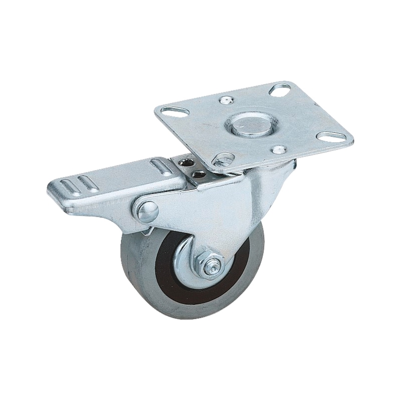 Roulette avec plaque rotative et frein - Ø50, 60, 80mm