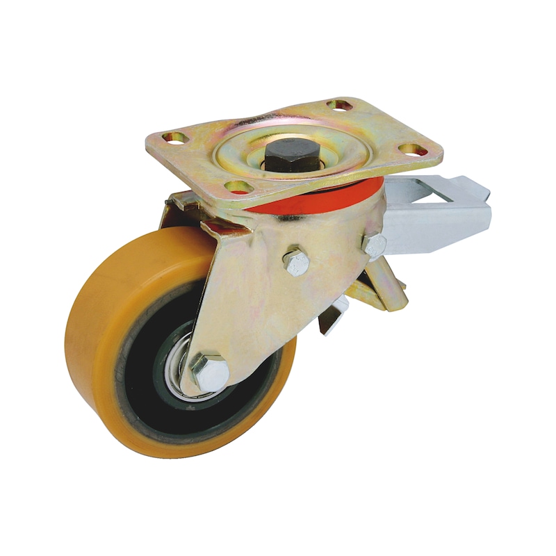 Roulette pivotante intensif avec frein - en polyuréthane