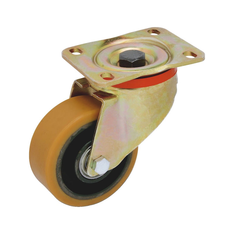 Roulette pivotante PU - résistance intempéries, alcools et glycols