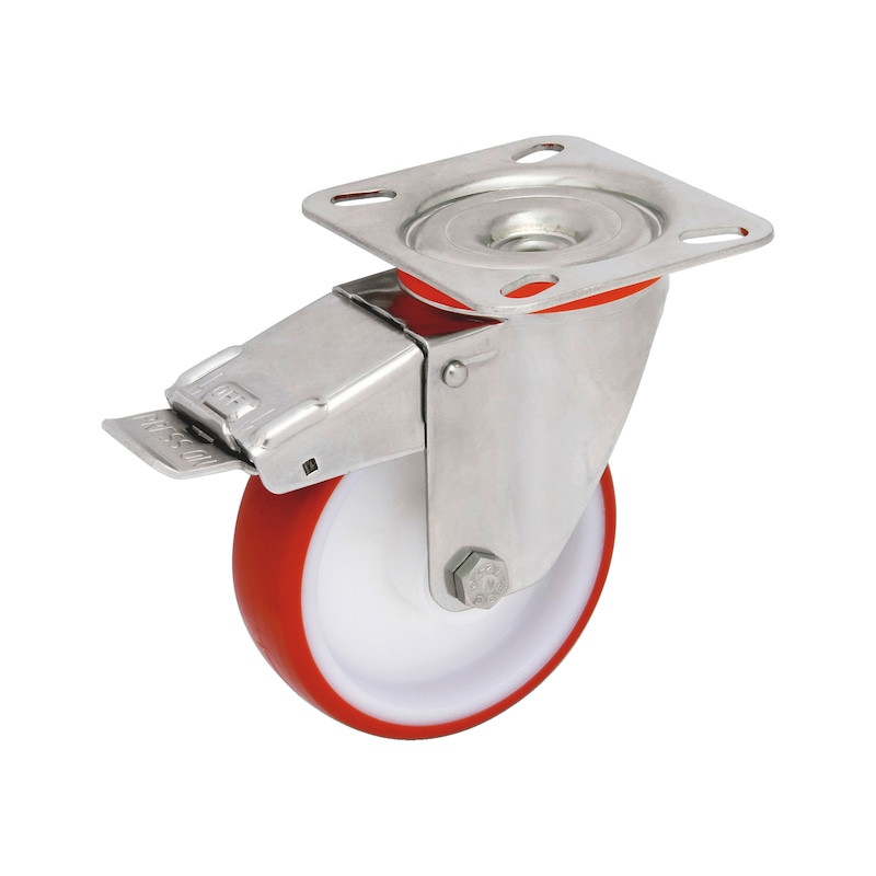 Roulette pivotante inox avec frein pour industrie agroalimentaire