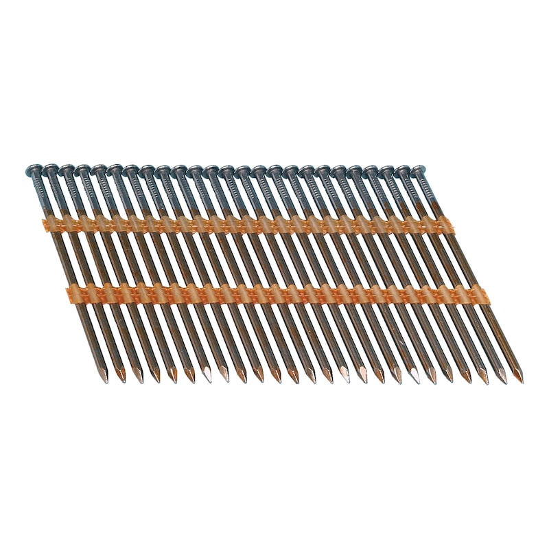 Clous en acier brut 21° en bande pour construction bois et palettes
