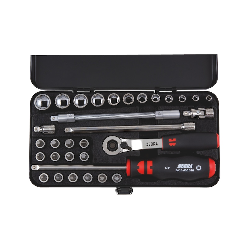 Coffret de douilles + cliquet 1/4 Zebra - 32 pièces