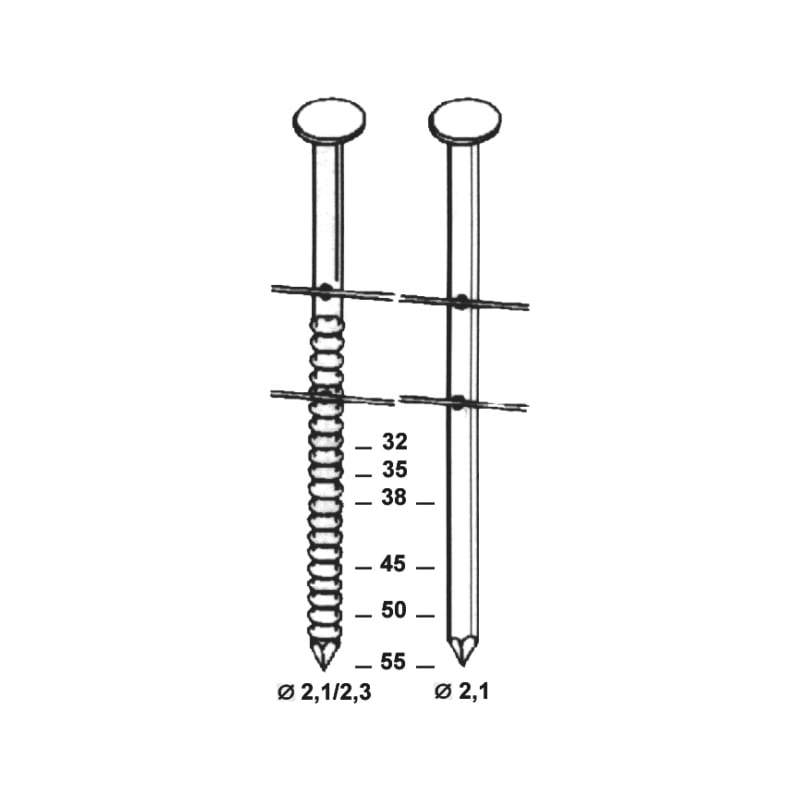 Pointes en rouleau 16° acier brut annelées pour caisses/palettes - tête plate