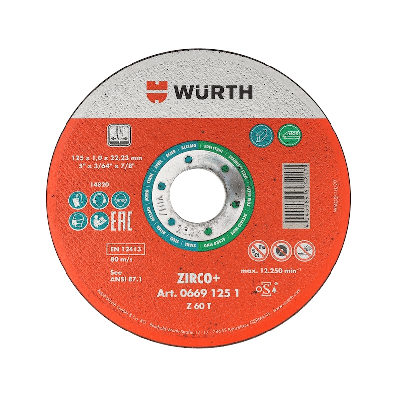 Disque à tronçonner Zirco+ pour acier/inox - coupe précise