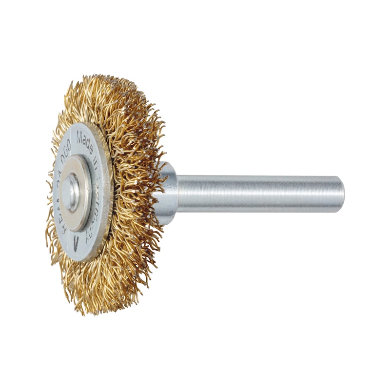 Brosse rotative acier laitonné ondulé avec support fileté M6
