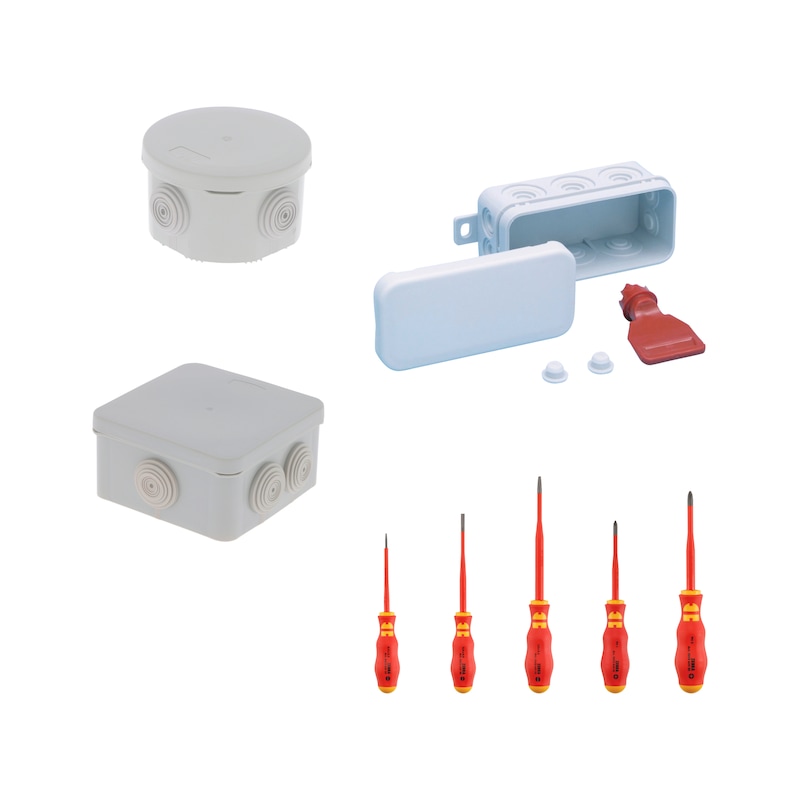 Lot de boites de dérivation 650° sans halogène et tournevis VDE - 61 pcs