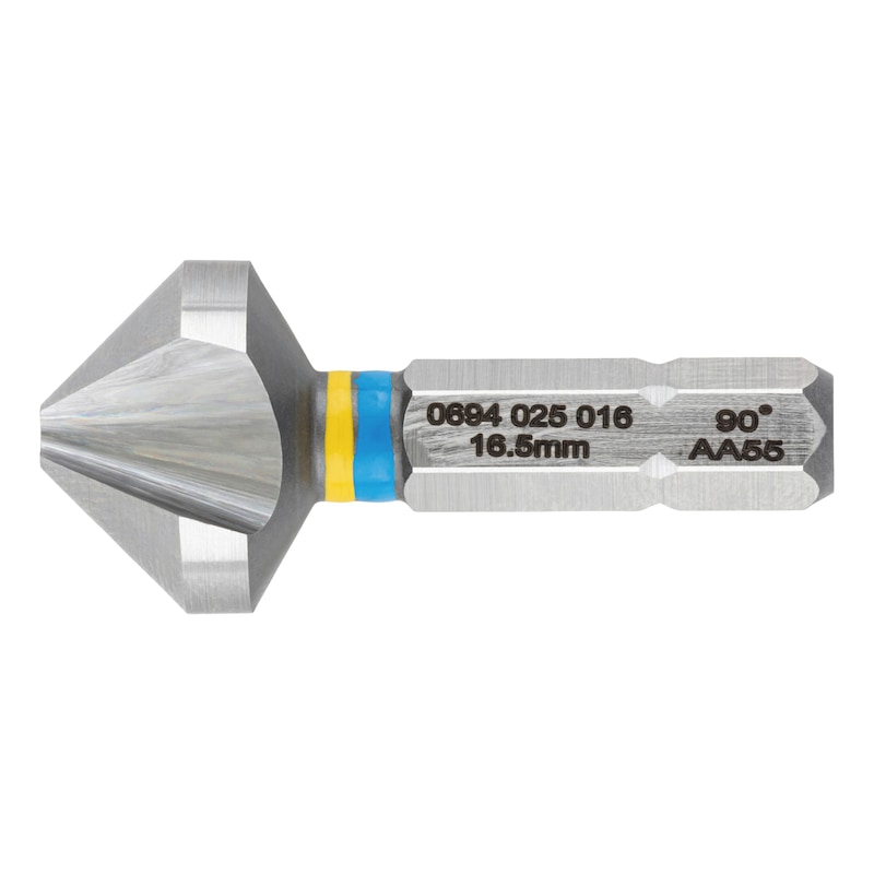 Spidsforsænker gul/blå ring HSS-bor 90° kort