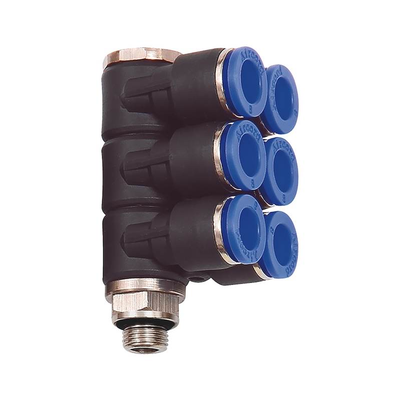 Buy L-shaped distributor 6-way with hexagon G thread online