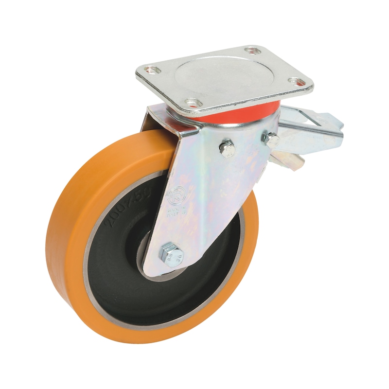 Roulette pivotante en polyuréthane Ø200mm pour plateformes