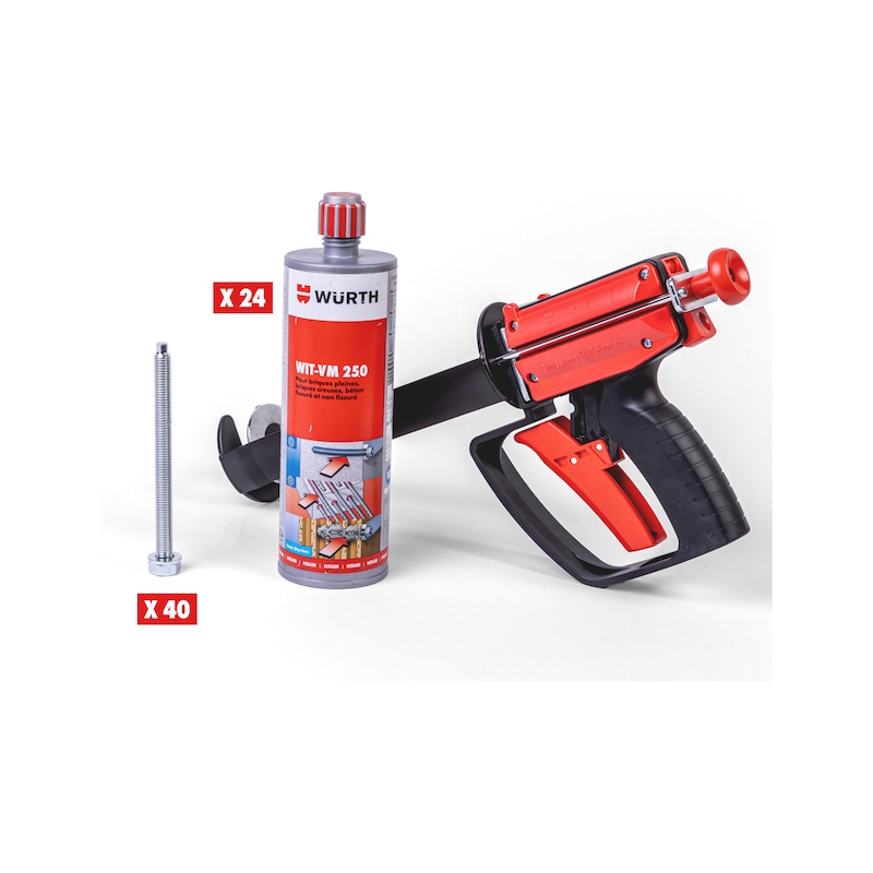 Lot de scellement chimique et tiges d'ancrage avec pistolet manuel Handymax - 65 pcs