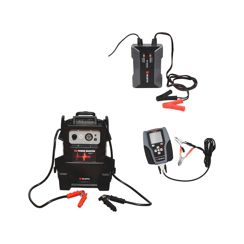 Lot de chargeur, booster et testeur de batterie 12/24V - 3 pcs