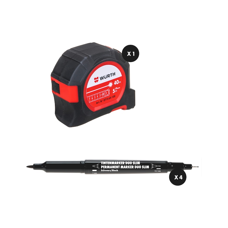 Lot de mètre ruban avec laser et marqueurs permanents - 5 pcs