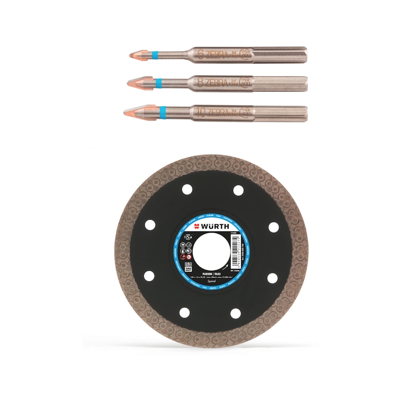 Lot travail du carrelage - disque diamant Speed et forets - 4 pcs