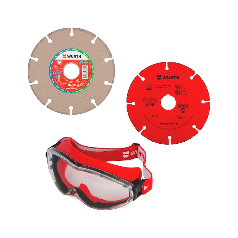 Lot de tronçonnage essentiel : disque diamant, disque carbure et masque