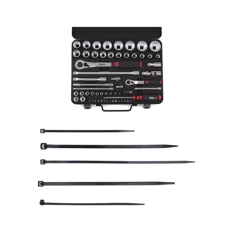 Lot de colliers attache-câbles et coffret de douilles - 1401 pcs