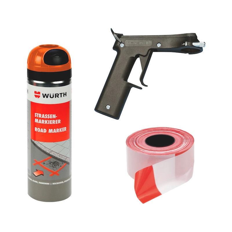 Lot de marqueurs routiers PLUS avec pistolet et ruban de signalisation - 13 pcs