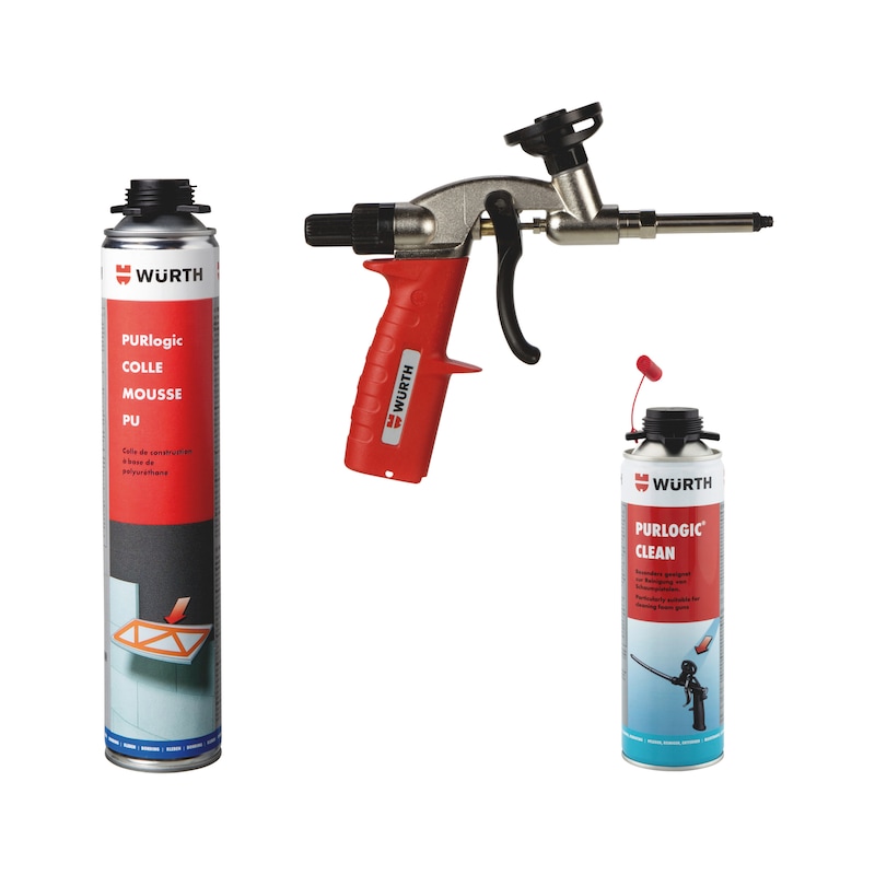 Lot colle-mousse polyuréthane - colle-mousse PURLOGIC, pistolet et nettoyant