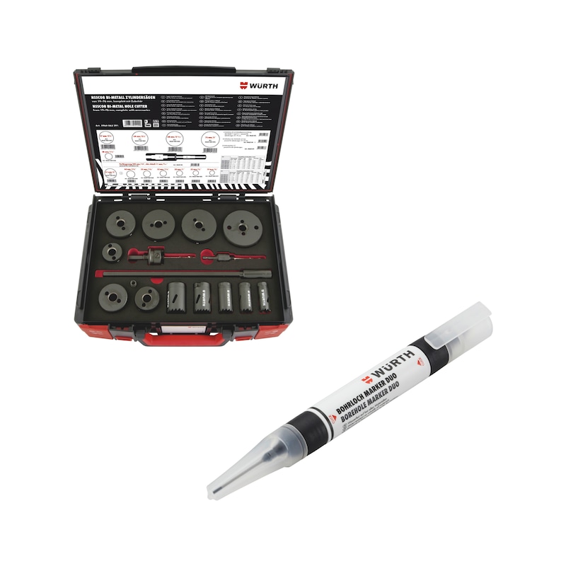 Coffret de scies-cloches avec marqueur permanent - 18 pcs