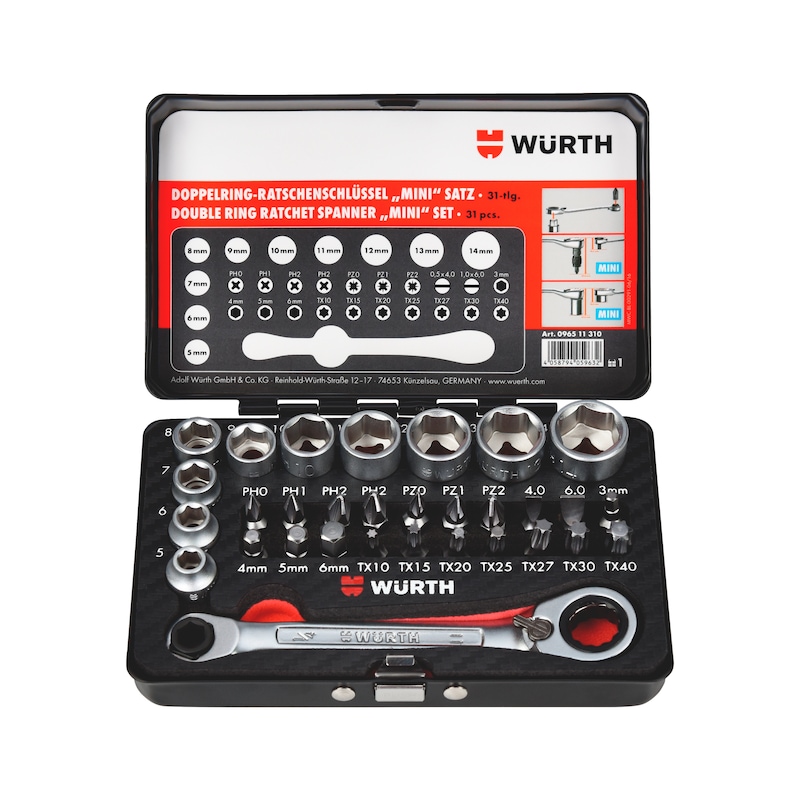 Mini ratcheting double box-end wrench assortment 31 pieces