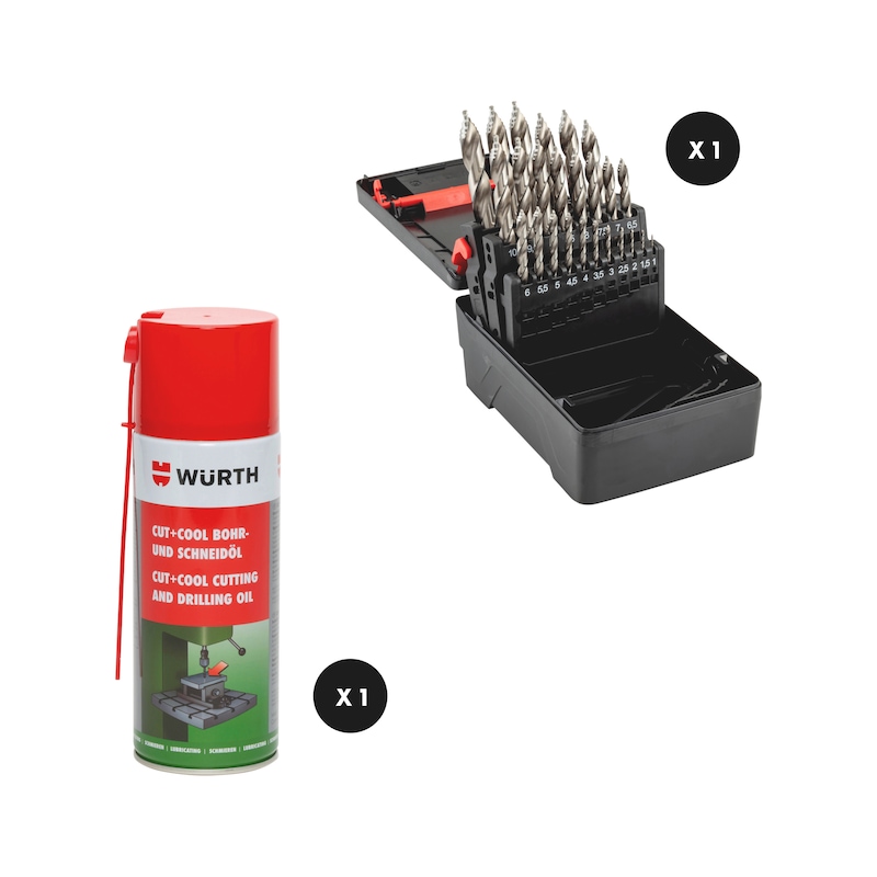 Lot coffret de forets métal SMART STEP et huile de coupe CUT+COOL - 51 pcs