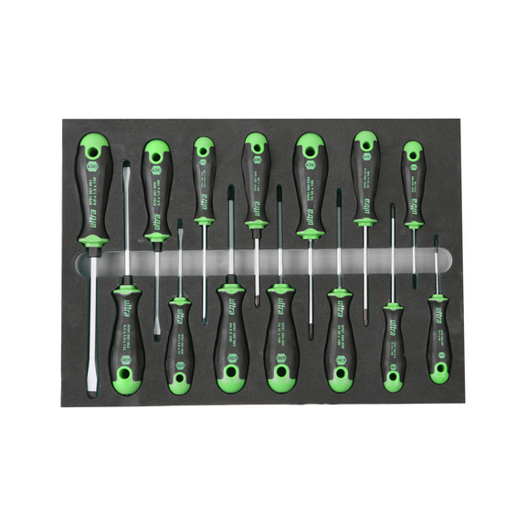 Inserto de espuma para destornilladores ultra - Inserto de espuma RECA, destornillador ultra, 14 piezas, vac&iacute;o 283 x 396 mm