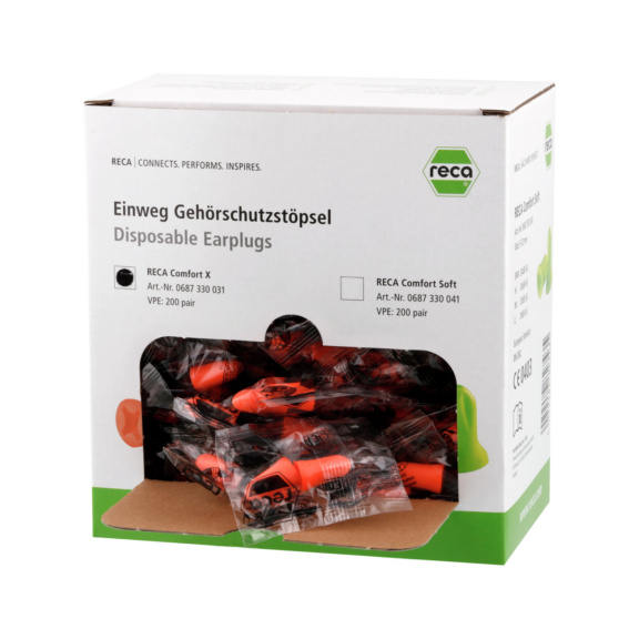 Ear plugs Comfort X - RECA Comfort X disposable ear plugs EN 352-2 orange SNR 33 dB(A)