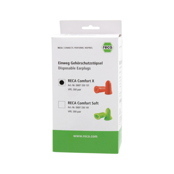 Ear plugs Comfort X - RECA Comfort X disposable ear plugs EN 352-2 orange, refill SNR 33 dB(A)