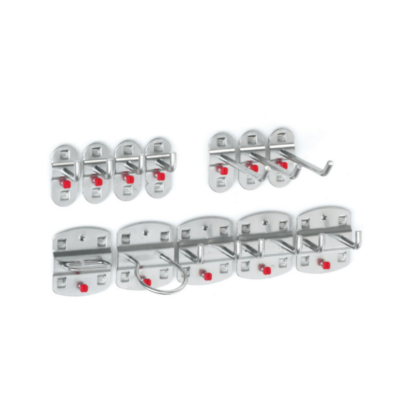 Hakensortimente f&uuml;r Lochplatten - RasterPlan Werkzeughalter-Sortiment 12-teilig alu