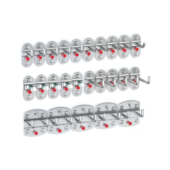 Hakensortimente für Lochplatten - RasterPlan Werkzeughalter-Sortiment 25-teilig alu