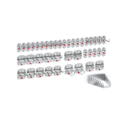 Hakensortimente f&uuml;r Lochplatten - RasterPlan Werkzeughalter-Sortiment 42-teilig alu