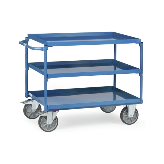Tischwagen mit Blechwannen & waagerechtem Griff - Tischwagen mit 3 Stahlblechwannen Tragkraft 400 kg; Ladefläche 1000 x 700 mm