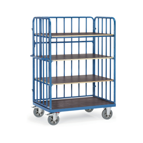 Schwerlast-Etagenwagen mit 1 Längswand bis 1200 kg - Schwerlast-Etagenwagen mit Rohrstreben 1200 kg Tragkraft; Ladefläche 1000x700 mm