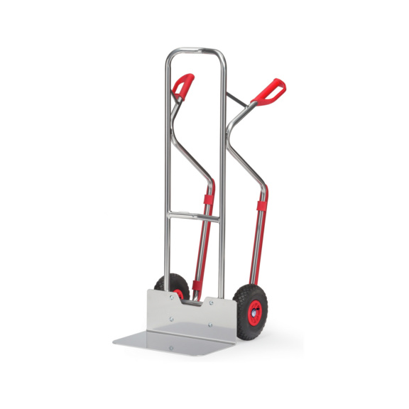 Alu-Stapelkarren mit breiter Schaufel - Alu-Stapelkarre mit Luftbereifung, breiter Schaufel und Gleitkufen; H&ouml;he 1300mm