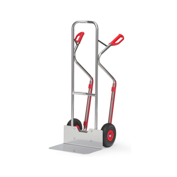 Alu-Stapelkarren mit breiter Schaufel - Alu-Stapelkarre mit PU-Bereifung, breiter Schaufel und Gleitkufen; H1300mm