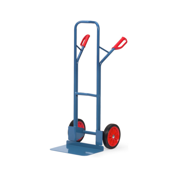 Stahl-Stapelkarren mit breiter Schaufel - Stapelkarre Stahlrohr mit Vollgummibereifung und breite Schaufel; H&ouml;he 1300mm