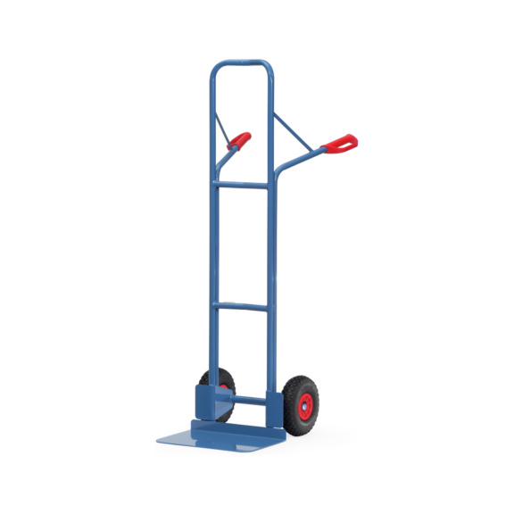 Stahl-Stapelkarren mit breiter Schaufel - Stapelkarre Stahlrohr mit PU-Bereifung und breiter Schaufel; H&ouml;he 1600mm