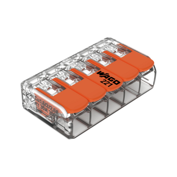 Verbindungsklemme Wago Serie 221 - WAGO Verbindungsklemme 5-Leiter, 221-615 0.5-6 mm²