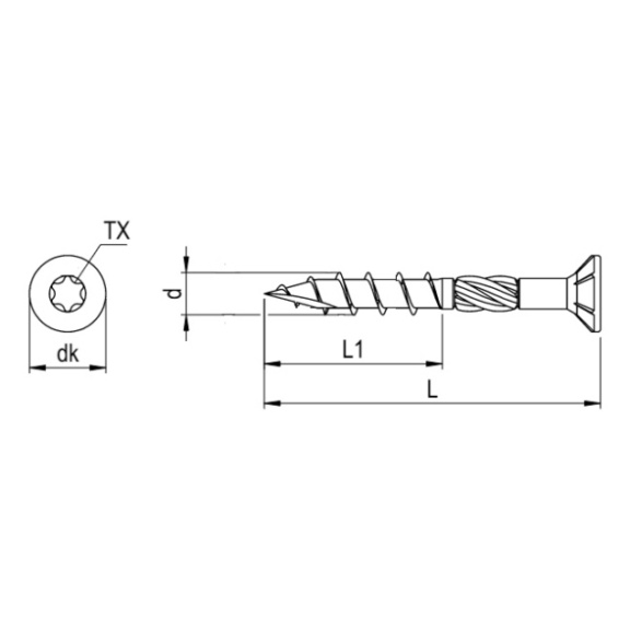 PanelFix timber screws with countersunk milling head, cutting notch, zinc-plated steel, with ETA-11/0389 approval from dia. 3.5 mm - PanelFix timber screw with csk. head, zp. steel, ETA-11/0389 8.0x320/80