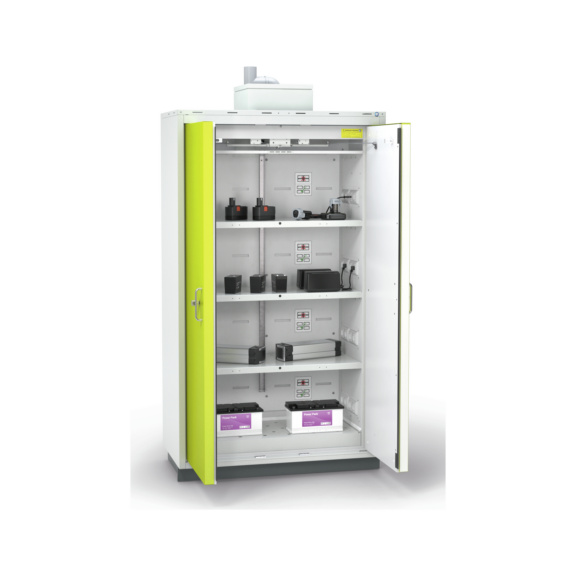 Akku-Sicherheitsladeschränke Premium Signalweiterleitung - Akku-Sicherheitsladeschrank XL mit Signalweiterl. 1194x2085x612 mm gelb