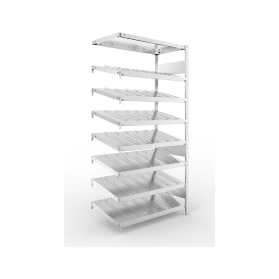 Schr&auml;gbodenregale mit Fachteilerdr&auml;hten - Schr&auml;gbodenregal S3 Steck-Anbauregal 2000x1000x500 mm