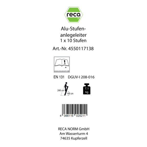 Ersatzlabels f&uuml;r Leitern - Label, Alu-Stufenanlegeleiter 1 x 10 Stufen